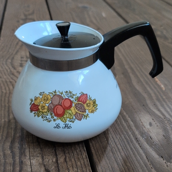 Corningware White Floral Coffee Pot with Black Handle - Picture 3 of 6